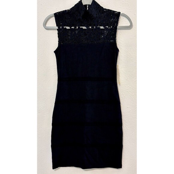 NWT Alice + Olivia By Stacey Bendet Size XS Lace Mock Neck Bodycon Dress Goth - Picture 2 of 14